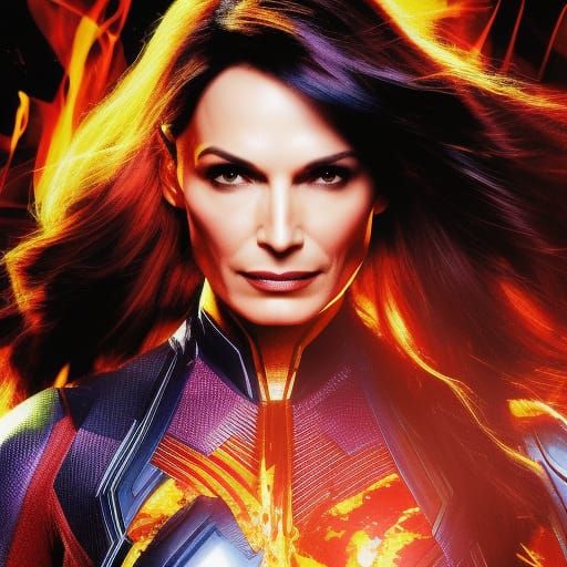 Marvel Phoenix Portrait with Fiery Splatter Effects