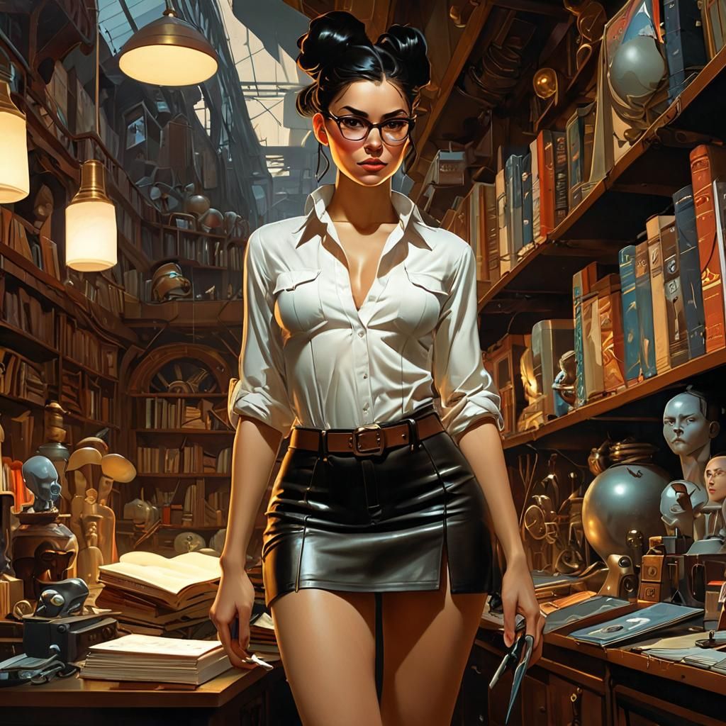 Fantasy Book Cover: Warrior Woman in Curio Storehouse