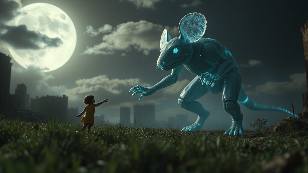 Double Exposure: Tiny Figure and Shadow Creature