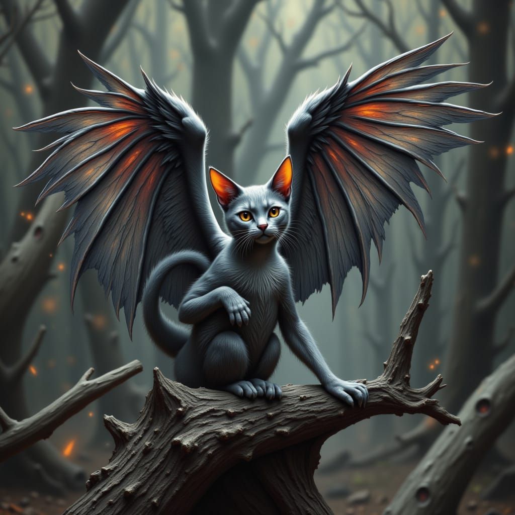 Winged Cat in Dreamlike Style