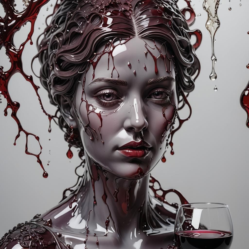 Melancholic Wine Woman Bust in Romantic Style