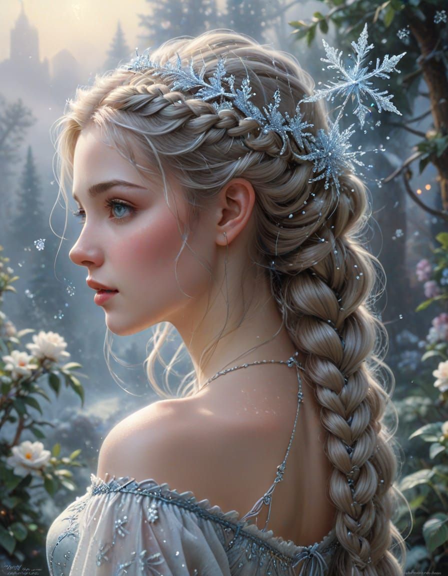 Ethereal Braided Hairstyle with Crystalline Frost Details
