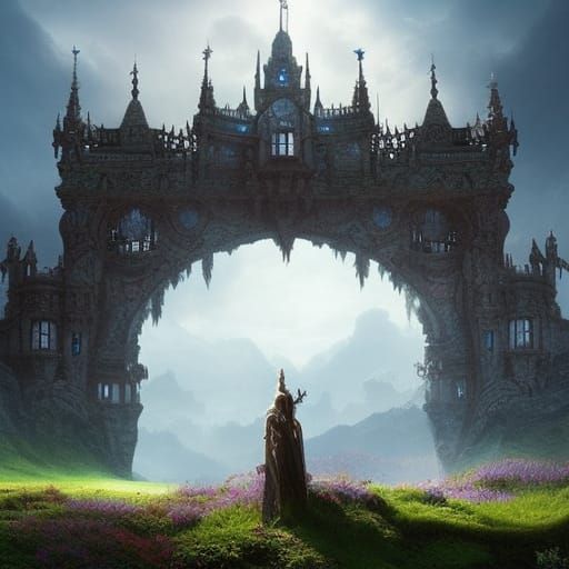 Fantasy Castle Ruins Under Blue Sky