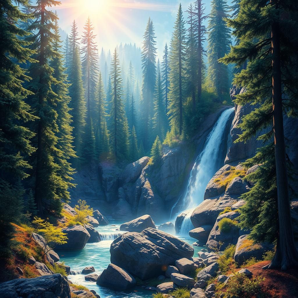 Vibrant Conifer Forest: Holographic Astral Cosmic Illustrati...