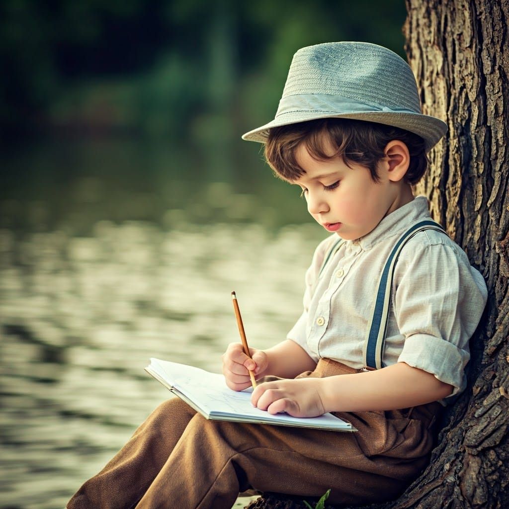 Haredi Boy's Lakefront Sketch, Cinematic Style