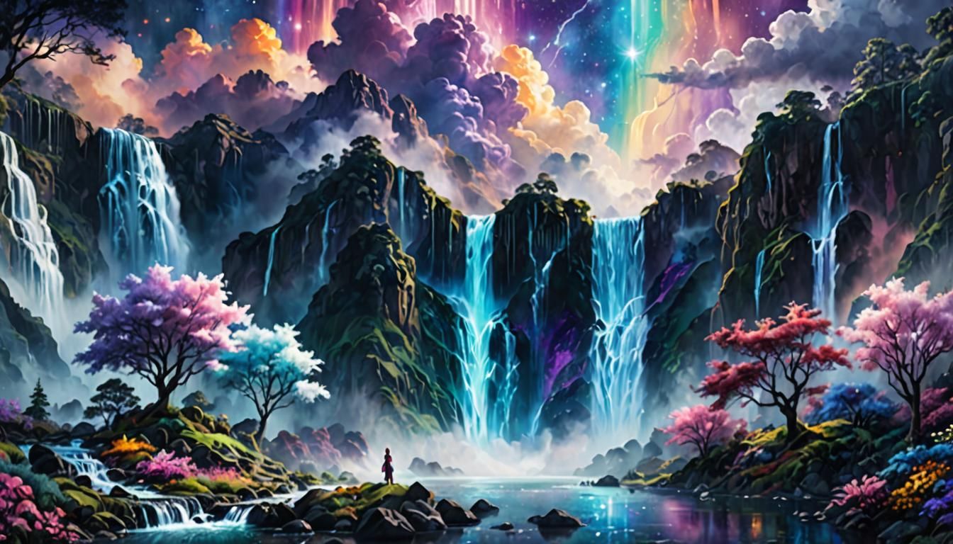 Fairy Waterfalls in a Cosmic Cloudscape