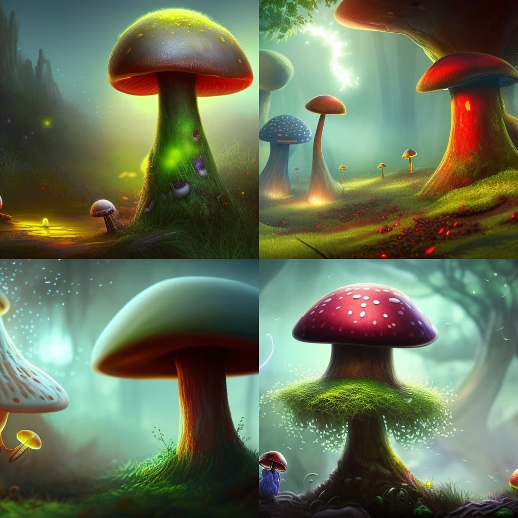 Magical Mushroom with Fireflies: Fantasy Concept Art