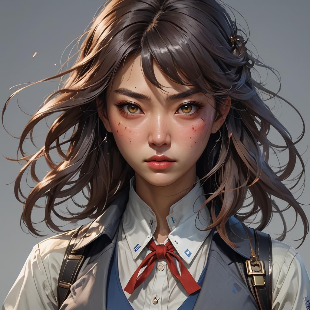 Angry Korean Girl Portrait in Hyperdetailed Digital Art