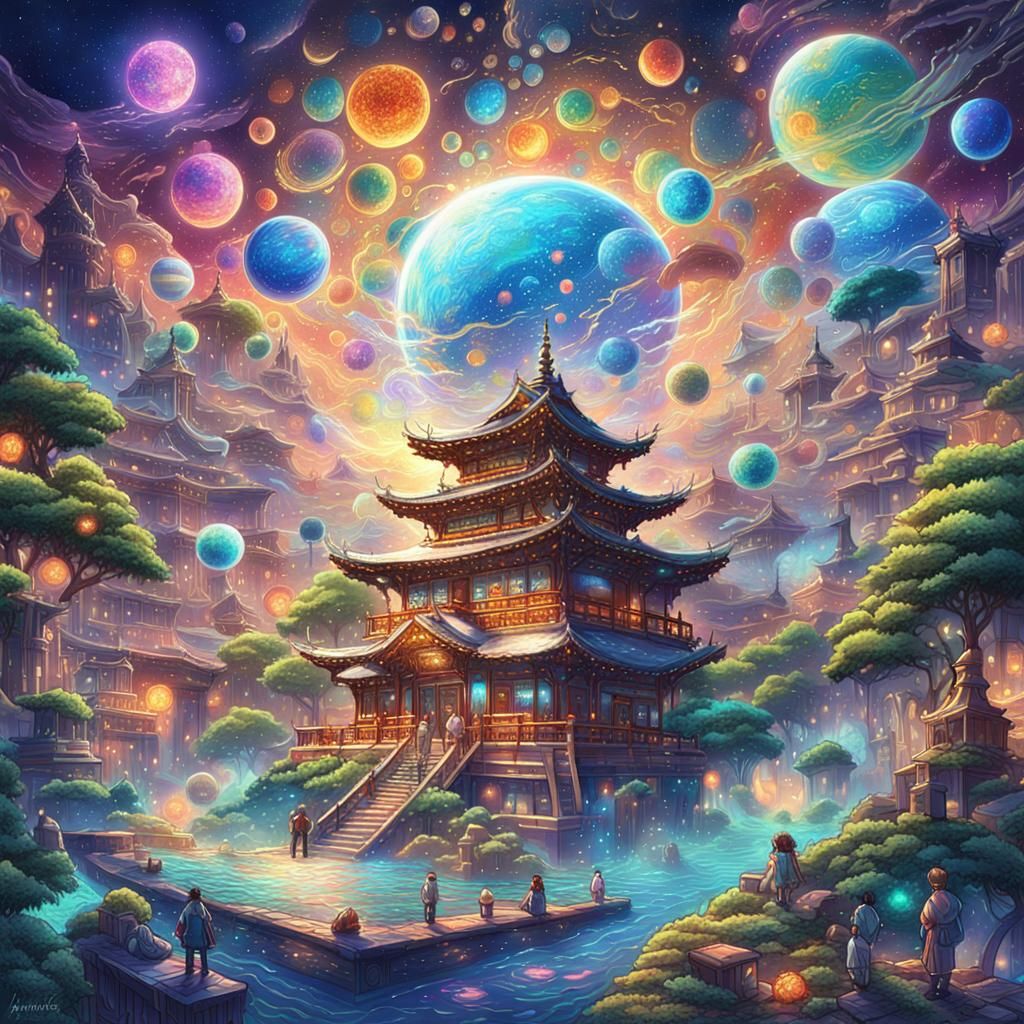 Holographic Astral Visions of Prosperity in Anime Style