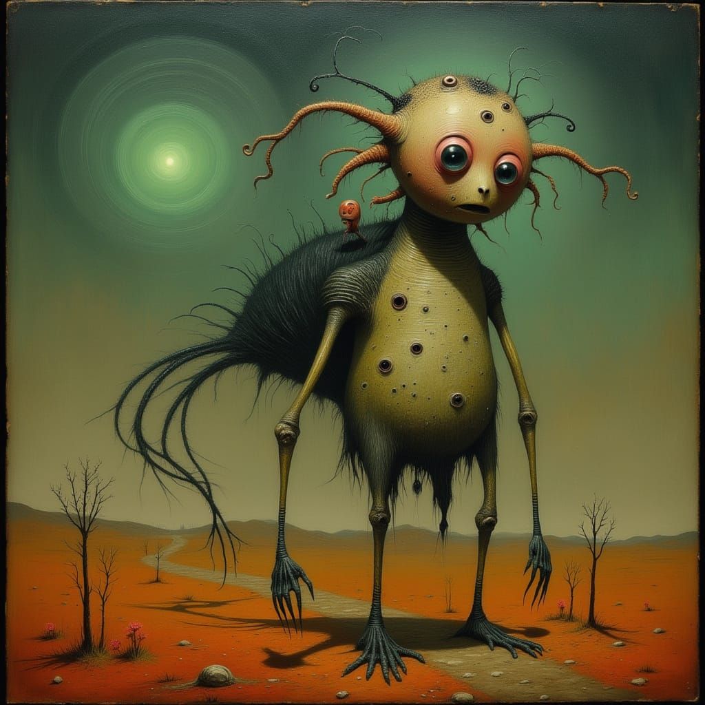 Surreal Chimeric Creature in Bosch and Dalí Style