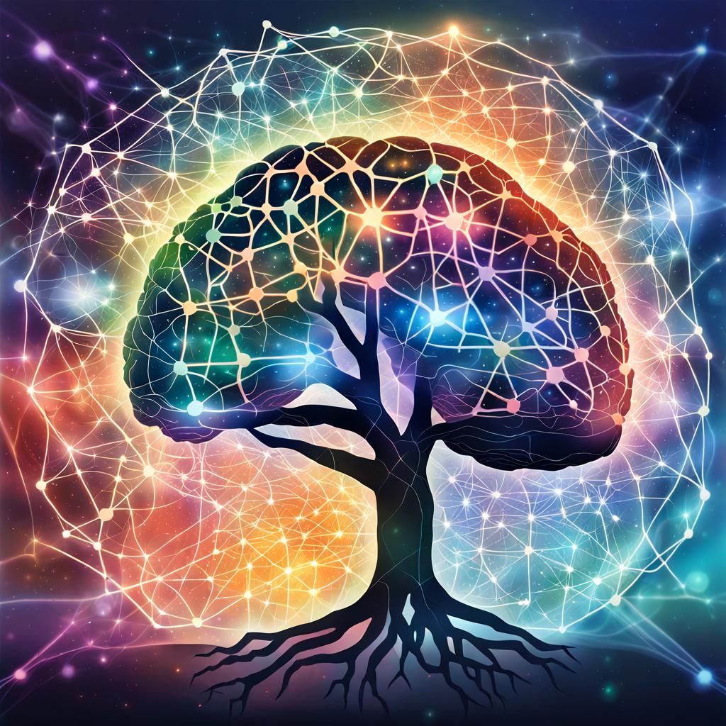 Conceptual Brain Illustration with Interconnected Aura