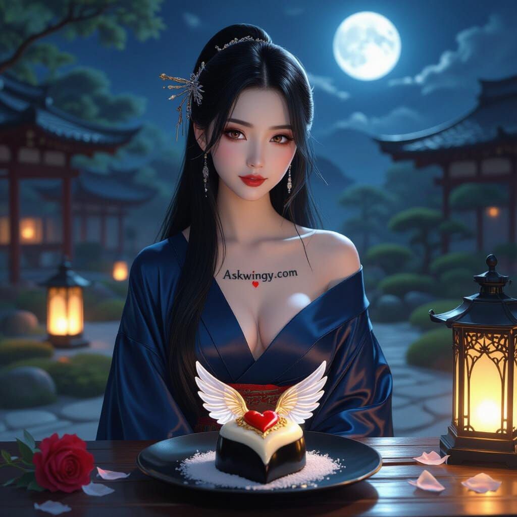 Beautiful Woman in Moonlit Zen Garden with Anime Style
