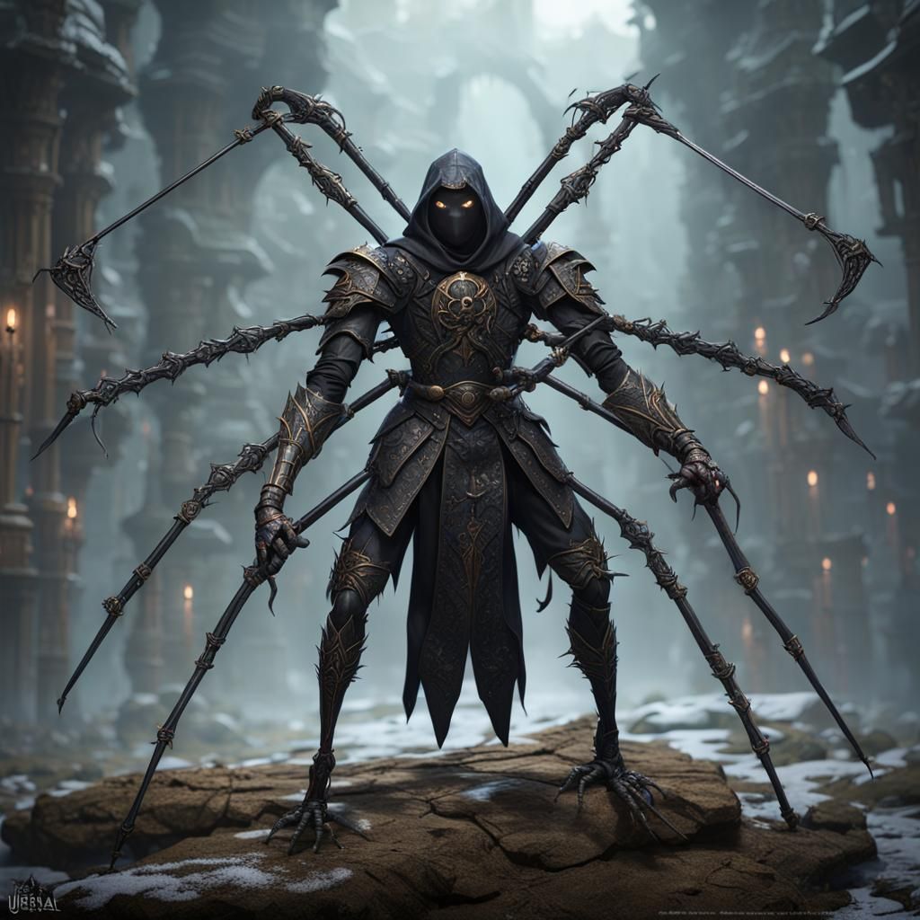 Black Metal Bo Staff with Spider Ornament