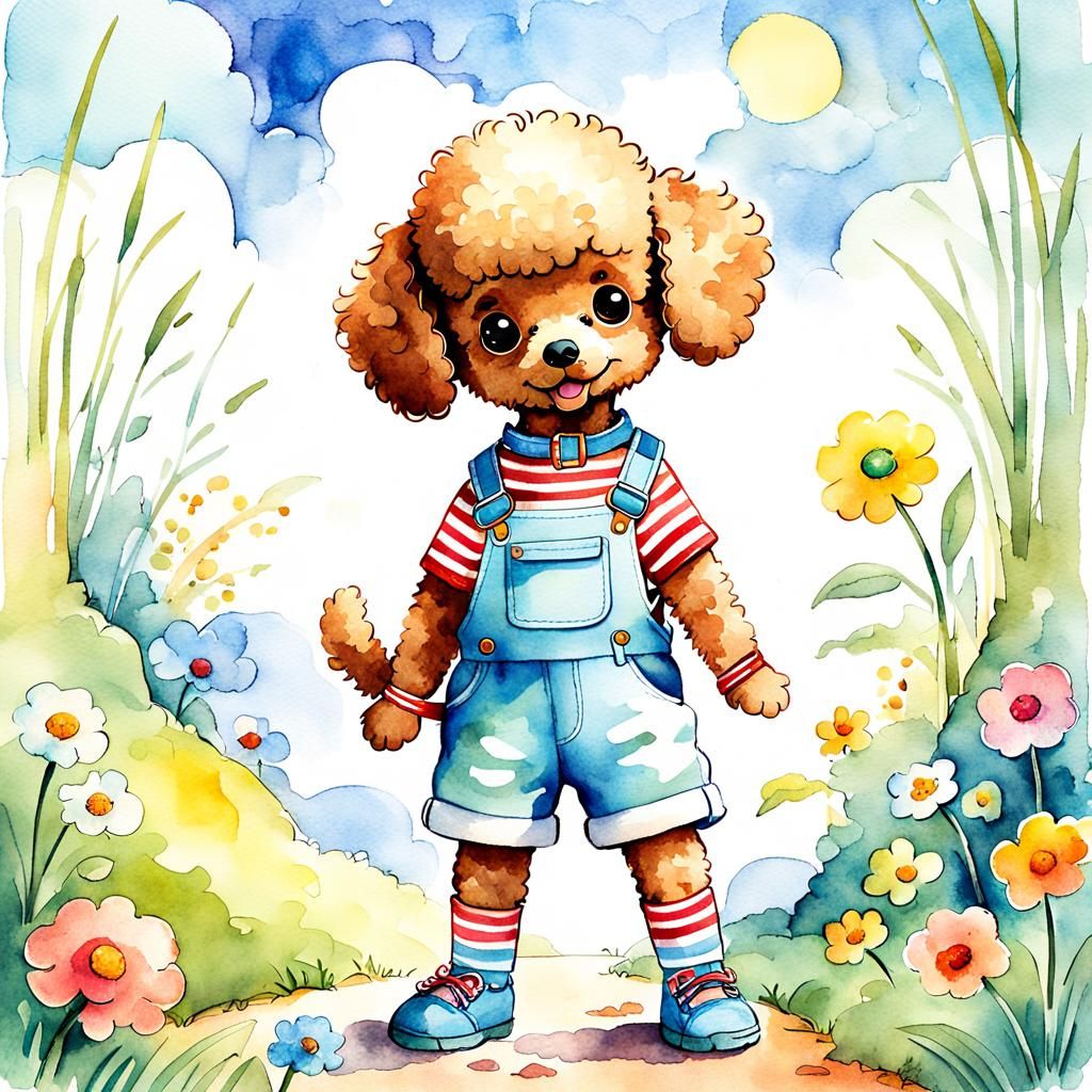Whimsical Poodle Portrait in Children's Book Style