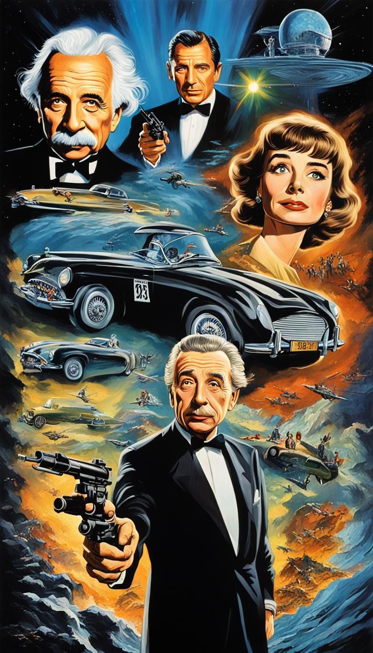 Einstein as James Bond in 1960s Comic Style