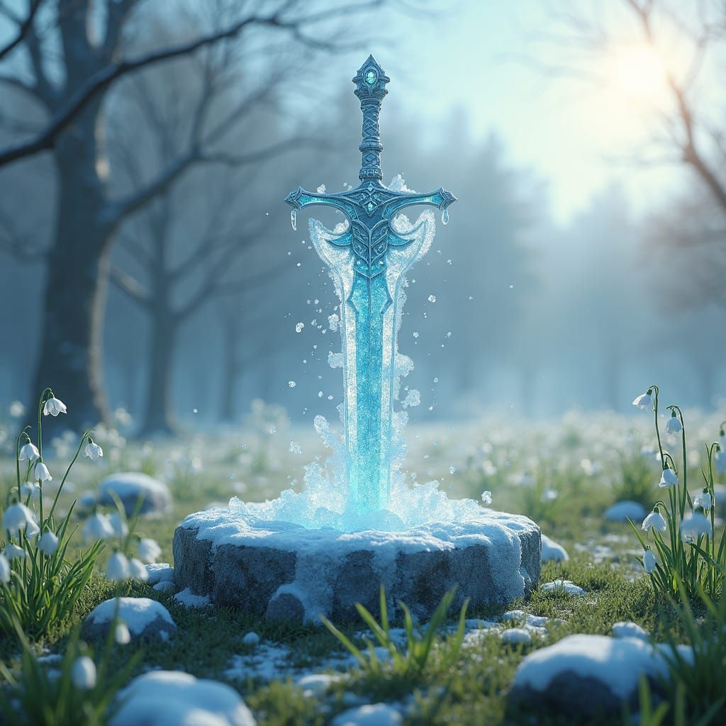 Elegant Ice Sword on Frosty Meadow