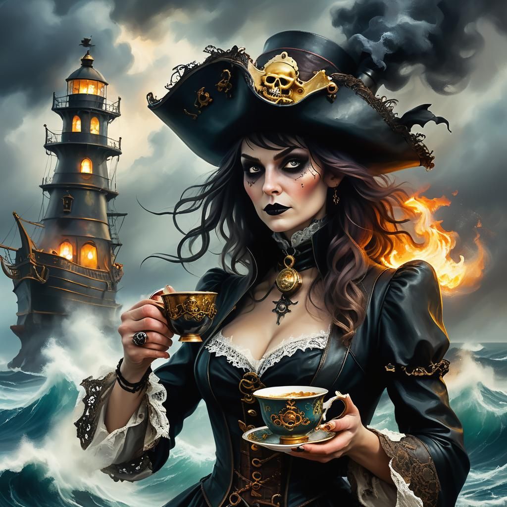 Steampunk Witch Teacup Storm, as Expressionist Impasto