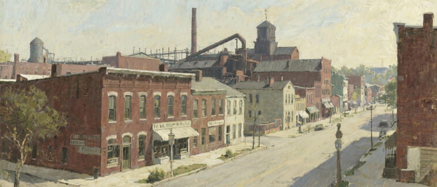 Historic Fall River Cityscape in Edward Hopper Style