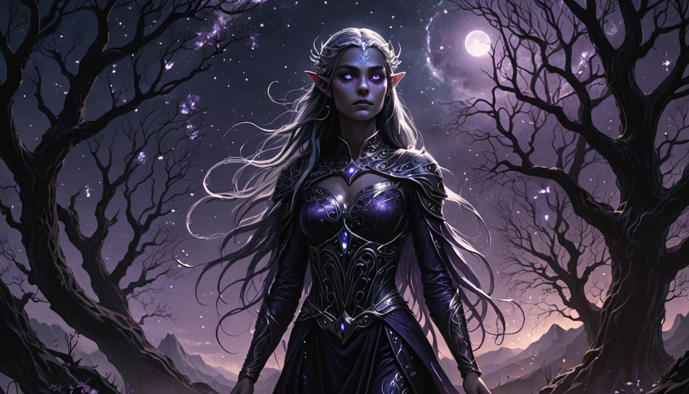 Shadow Elf Goddess in Dark Fantasy Realm