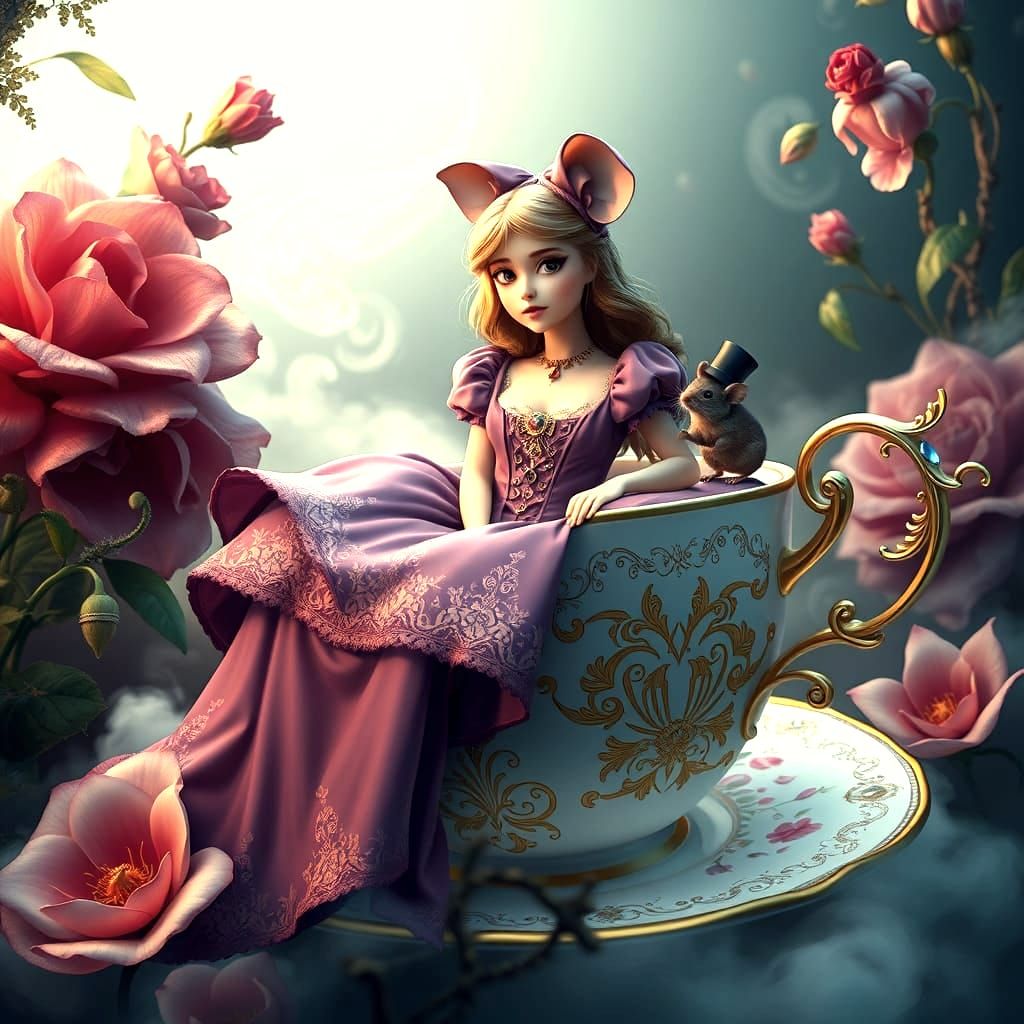 Whimsical Wonderland Scene in Vibrant Purple Hues