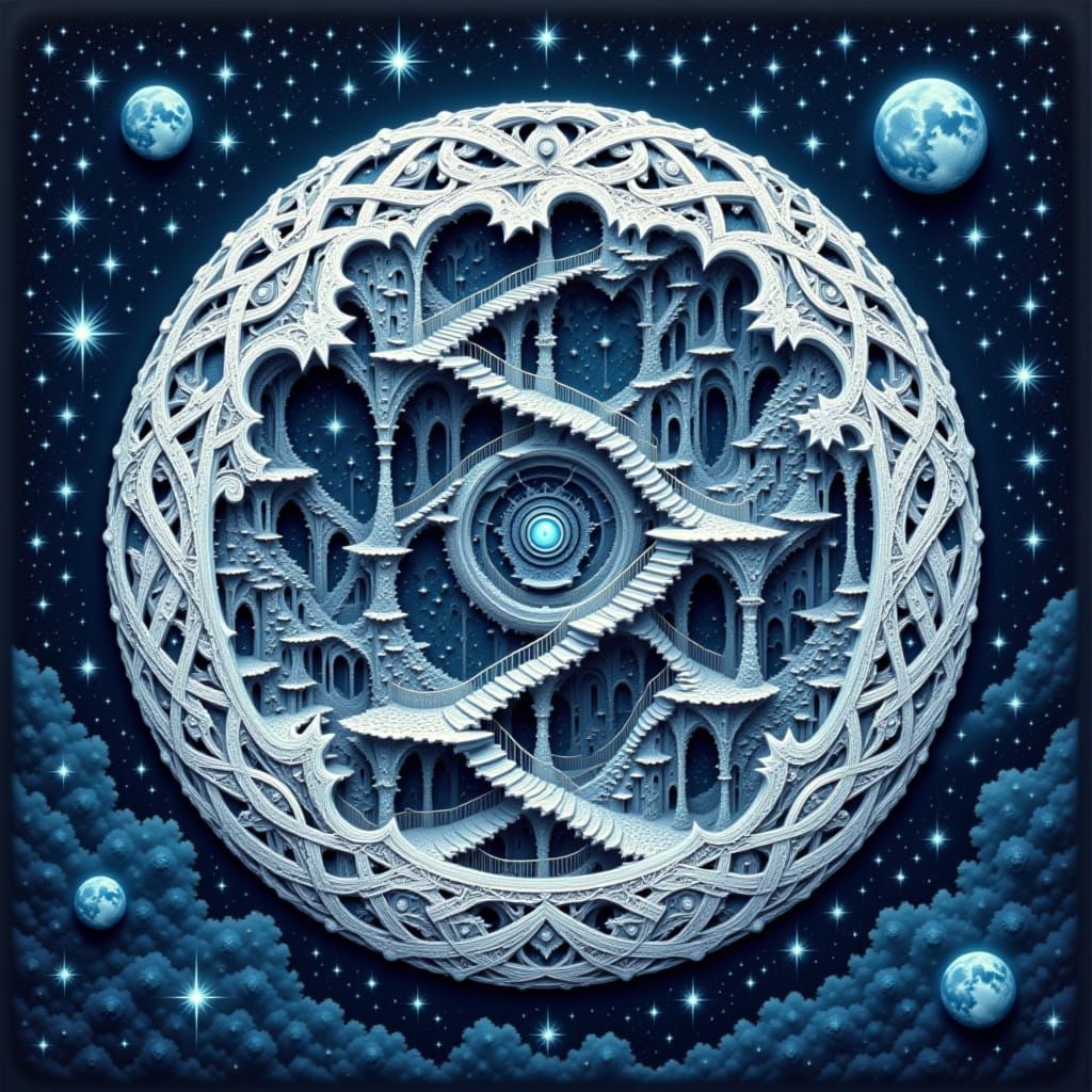 Clockwork Moon with Escher Staircases in Cosmic Void