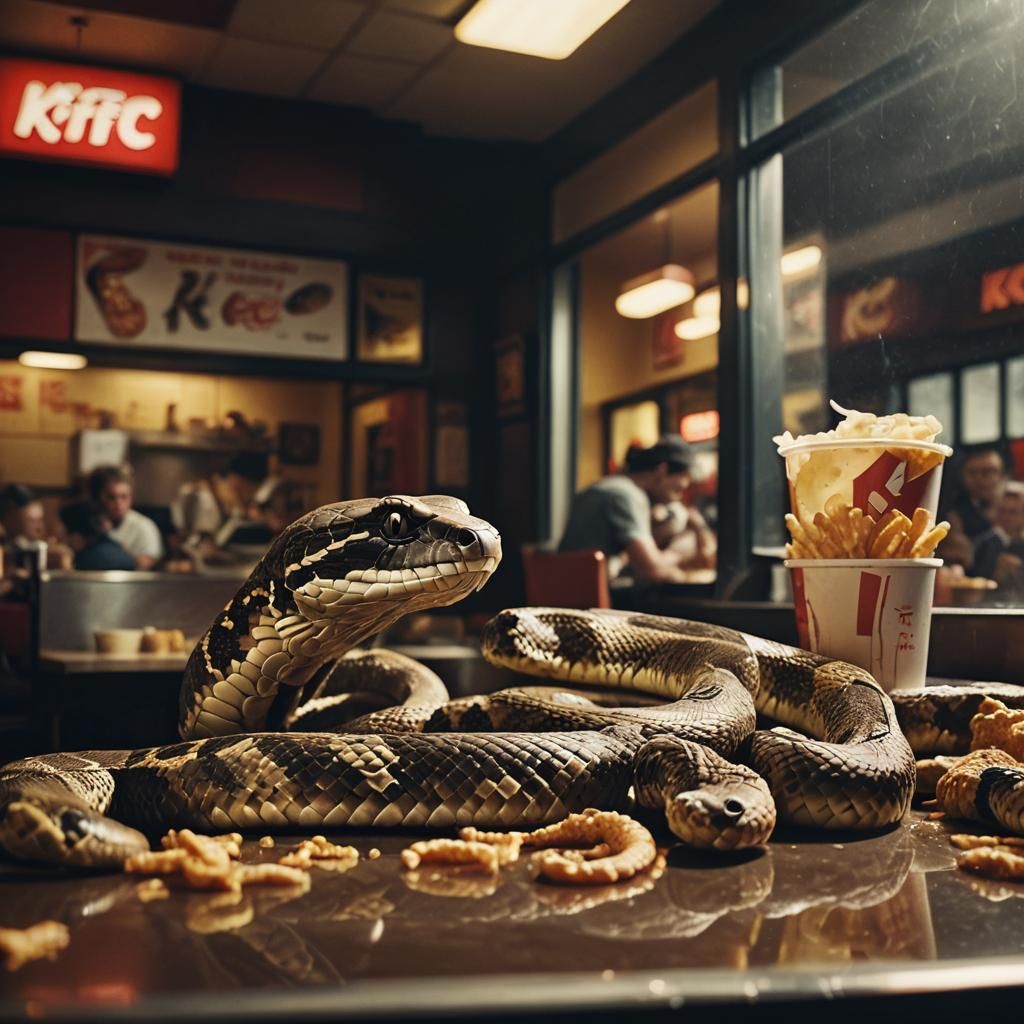 Snake's Golden Hour at KFC: A Cinematic Still