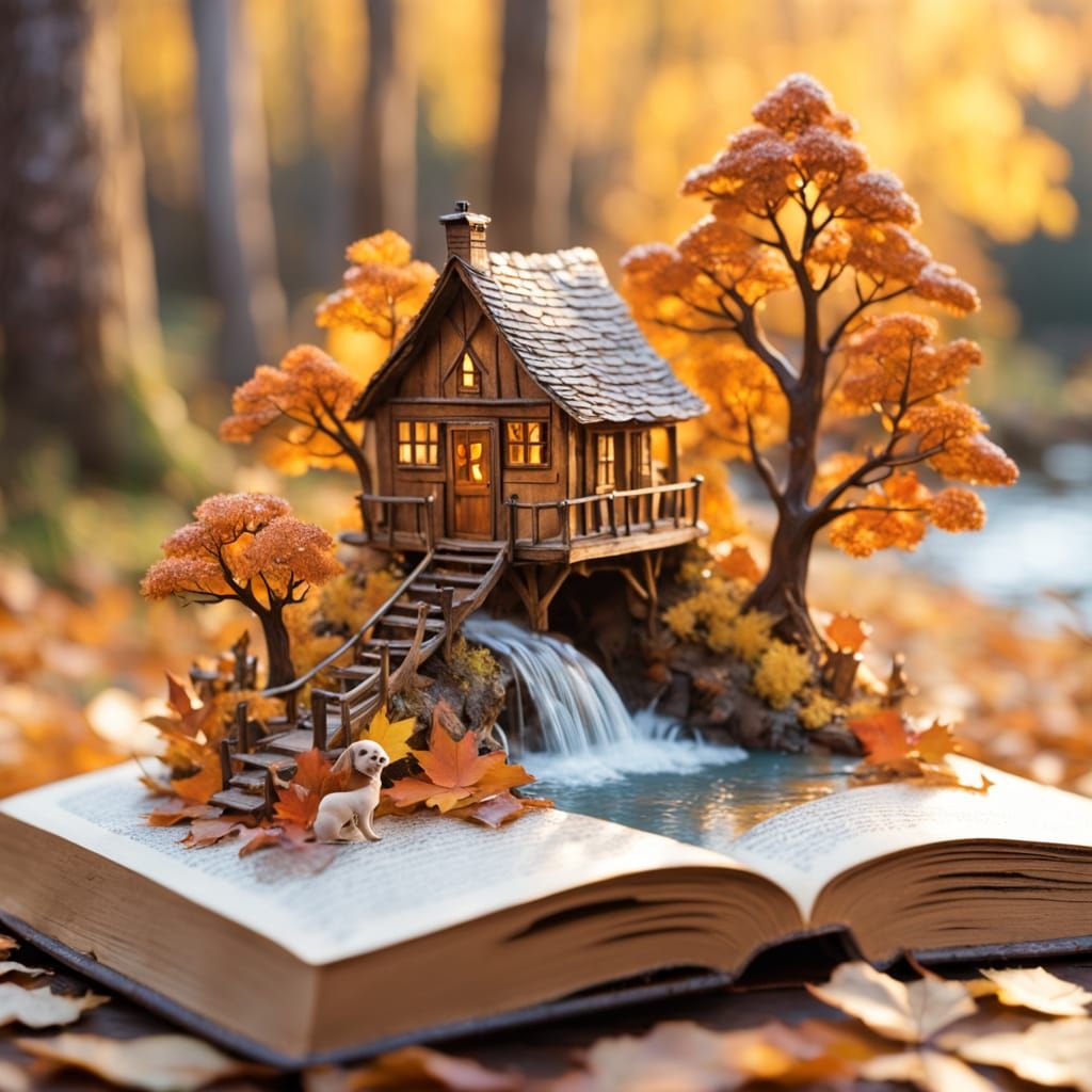 Magical Pop-Up Book Autumn Cabin Scene