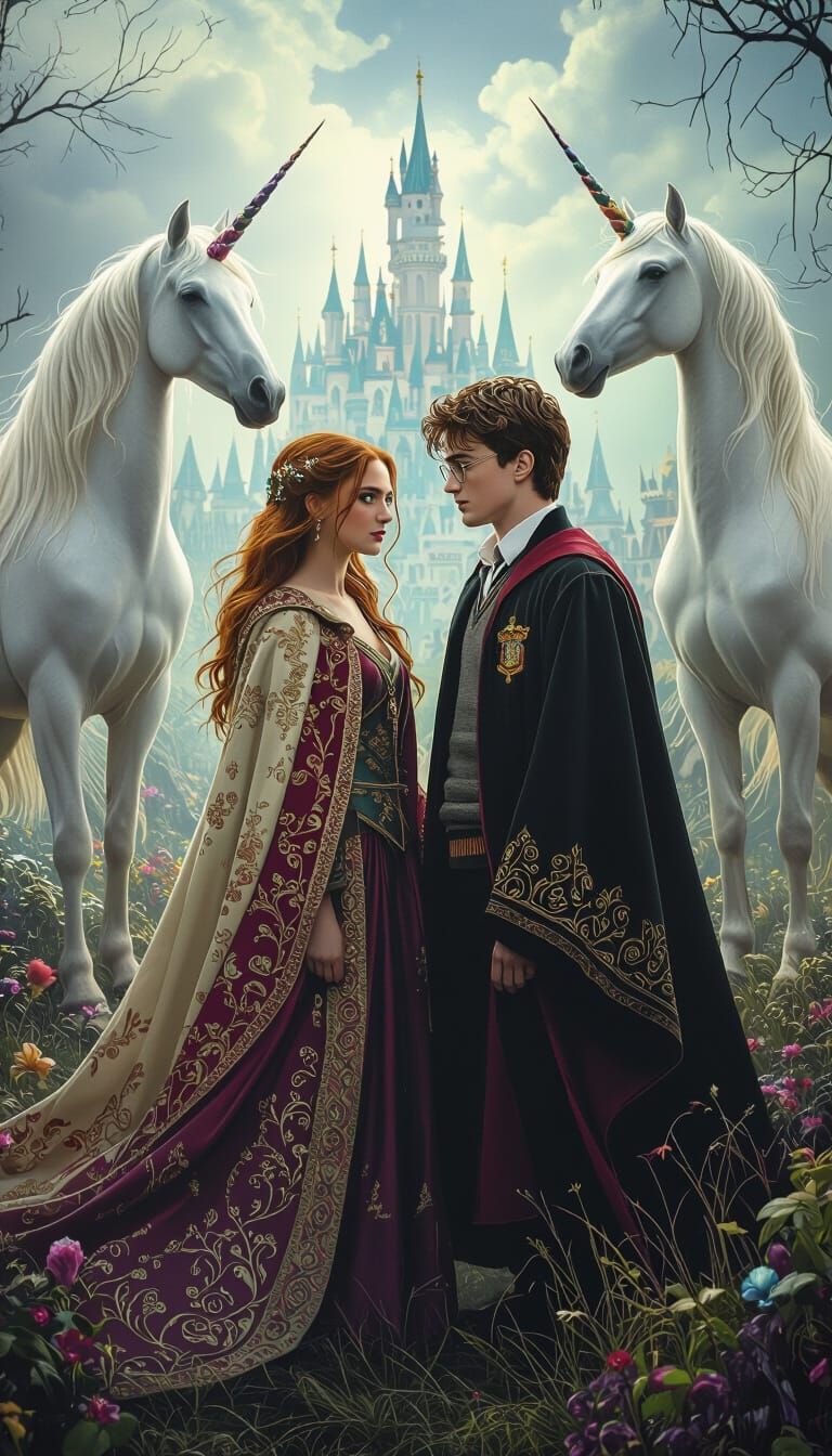 Ginny Weasley and Harry Potter in Whimsical Fairytale Kingdo...