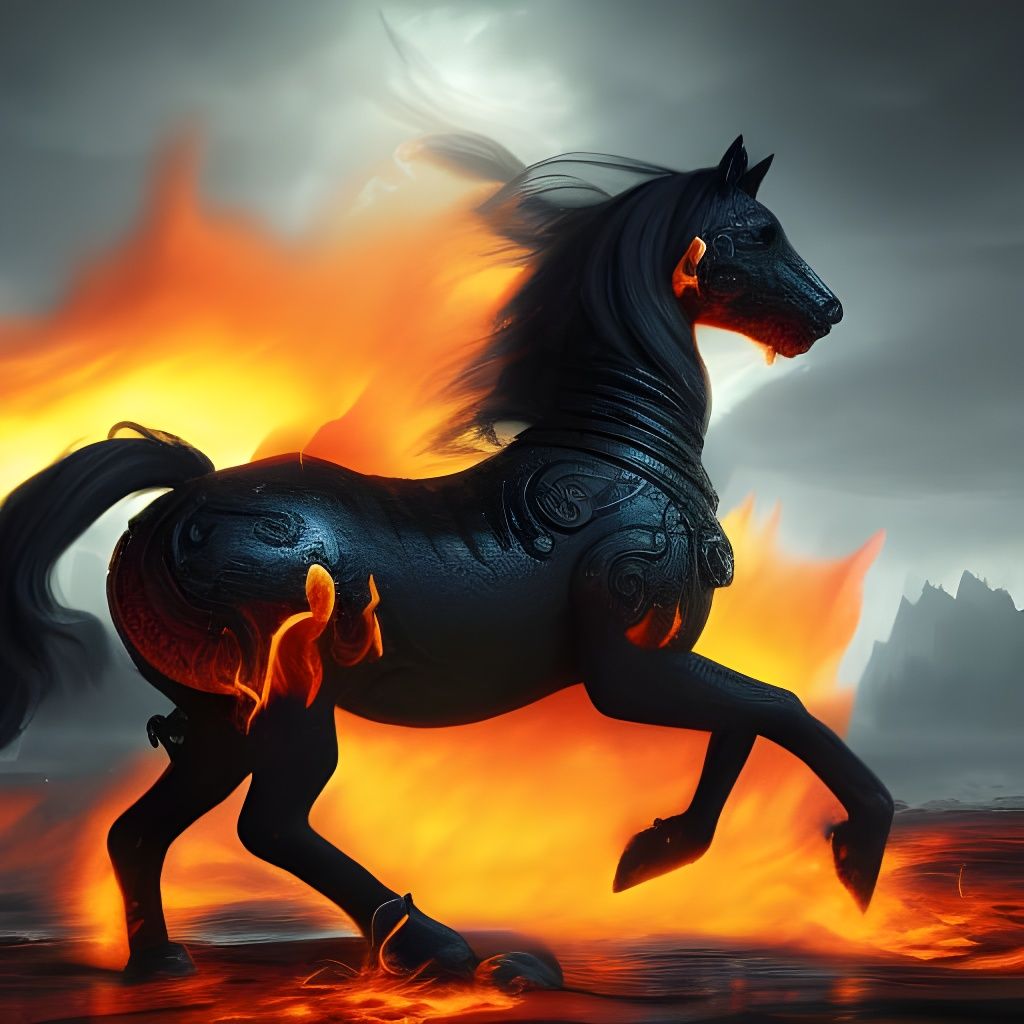 Fiery Black Stallion Fantasy Concept Art