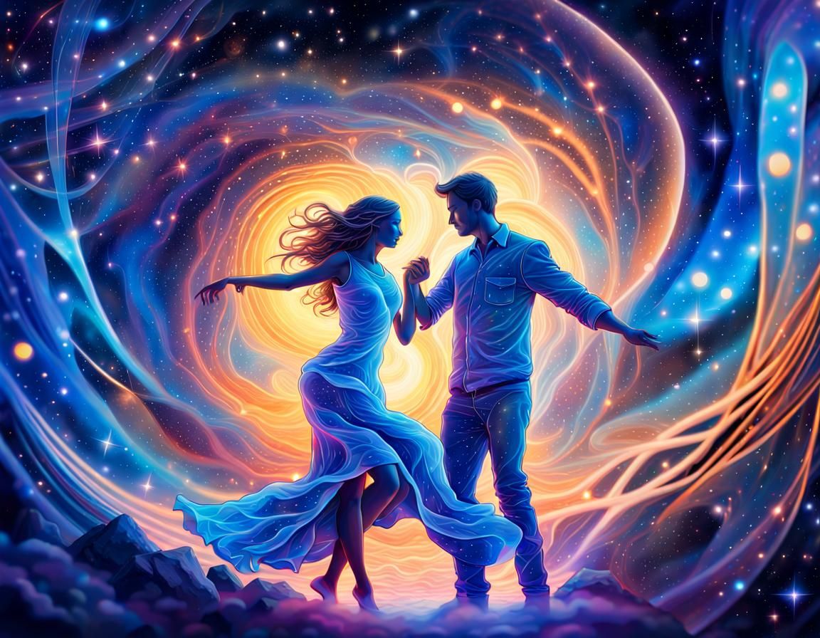 Magical Couple Dancing in the Cosmos