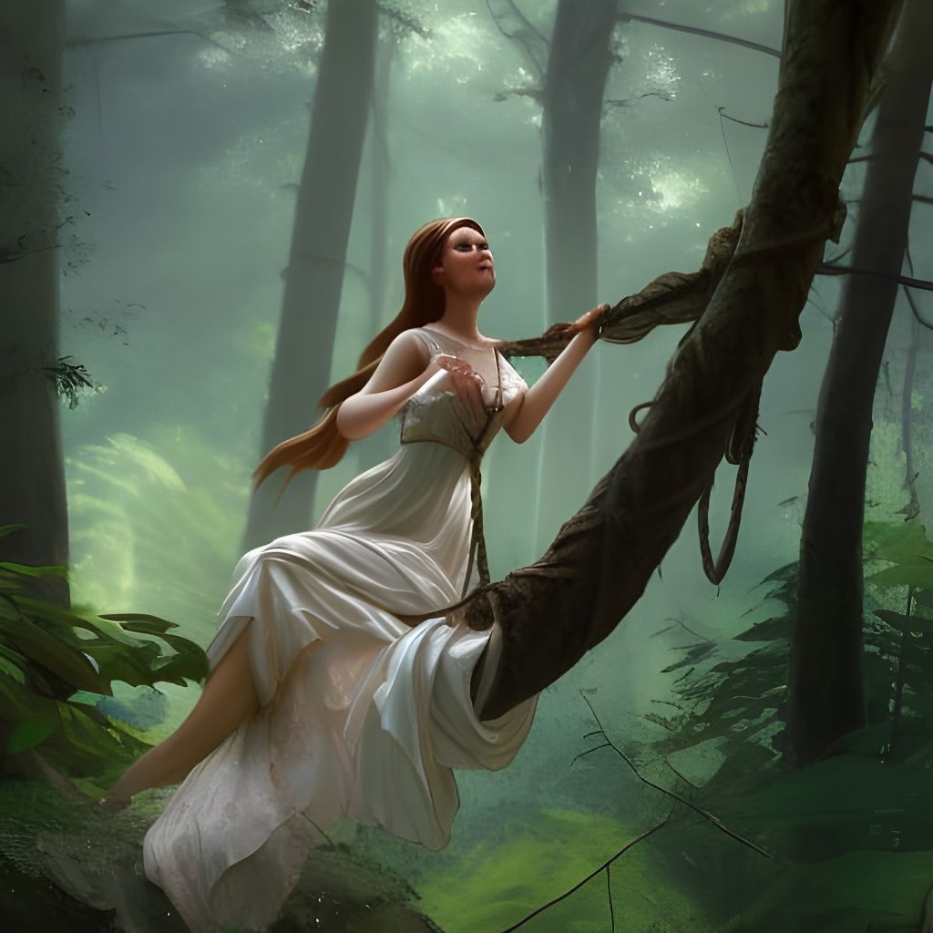 Princess on Rope Swing: Hyperdetailed Forest Art
