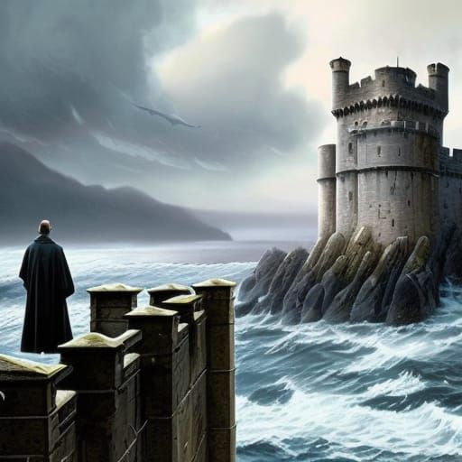 Stannis Baratheon Overlooking Stormy Seas in Dark Fantasy Ar...