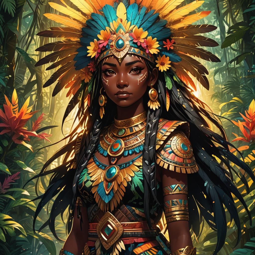 Aztec Girl in Jungle: Vibrant Anime Manga Art