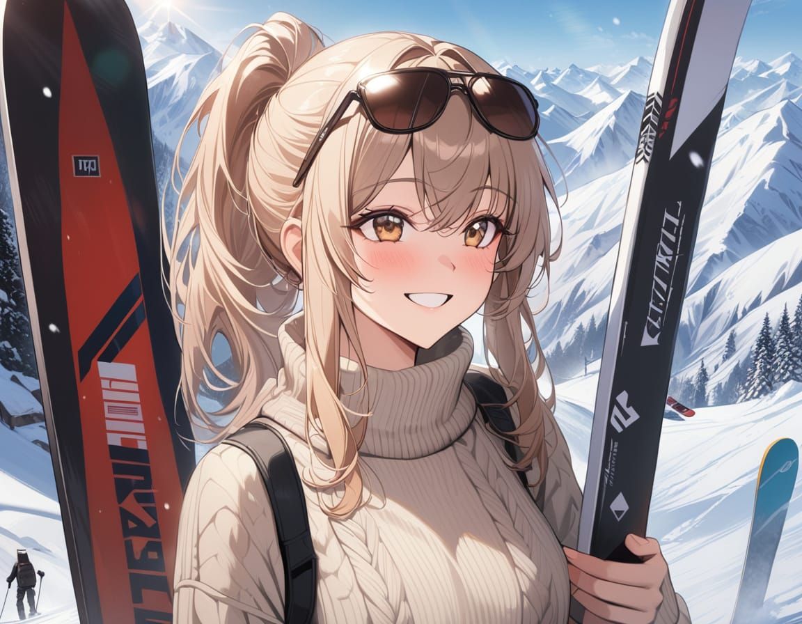 Winter Sports Enthusiast Looks Up at Snowy Mountain