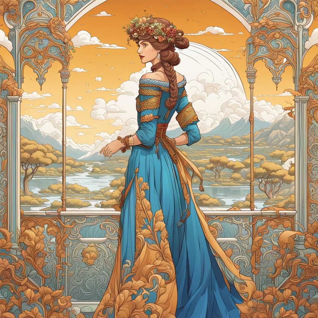Art Nouveau Lady in Detailed Vector Art