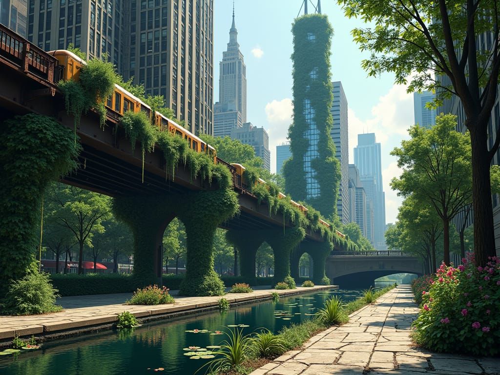 Chicago Urban Jungle in Pointillism Style