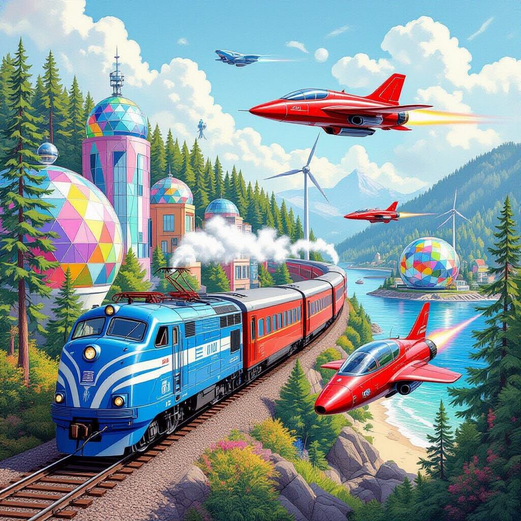 Futuristic Seaside Community with Rainbow Dome Houses