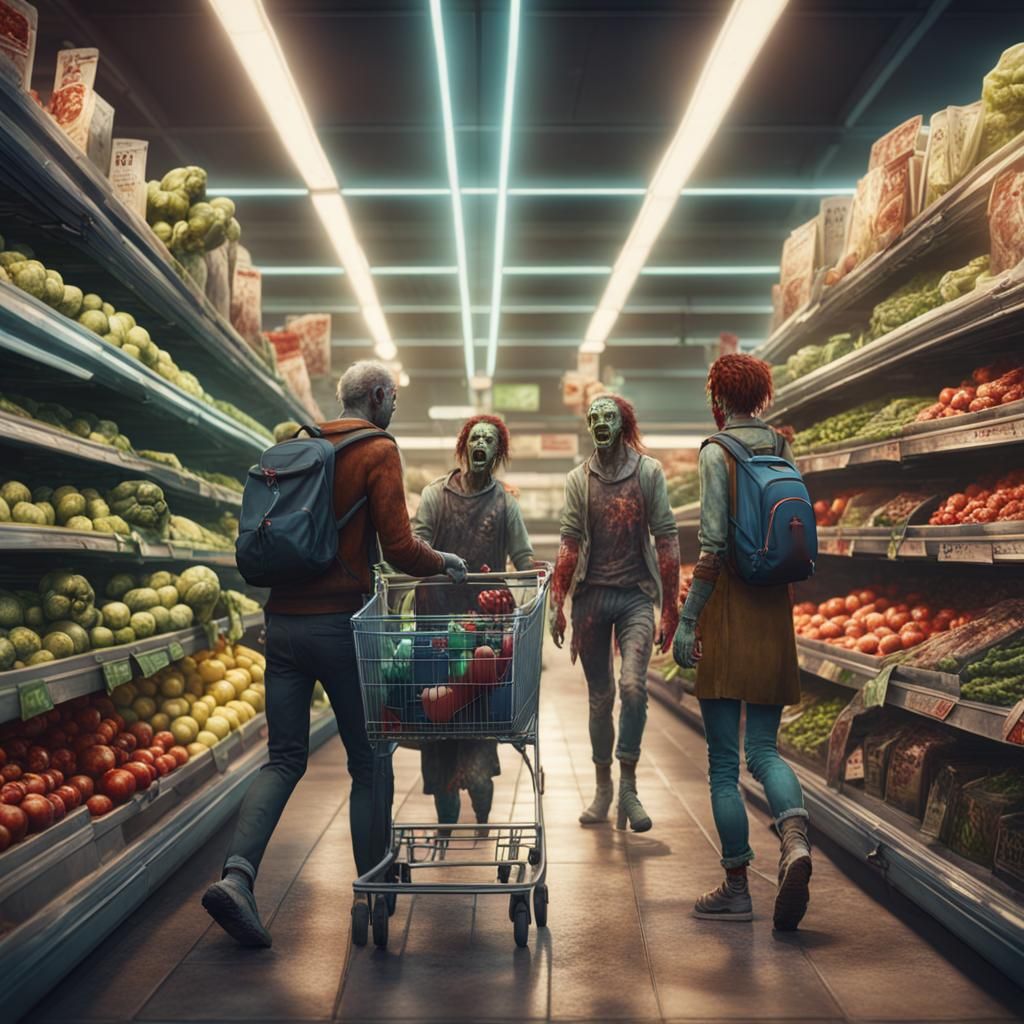zombies shopping in a supermarket
