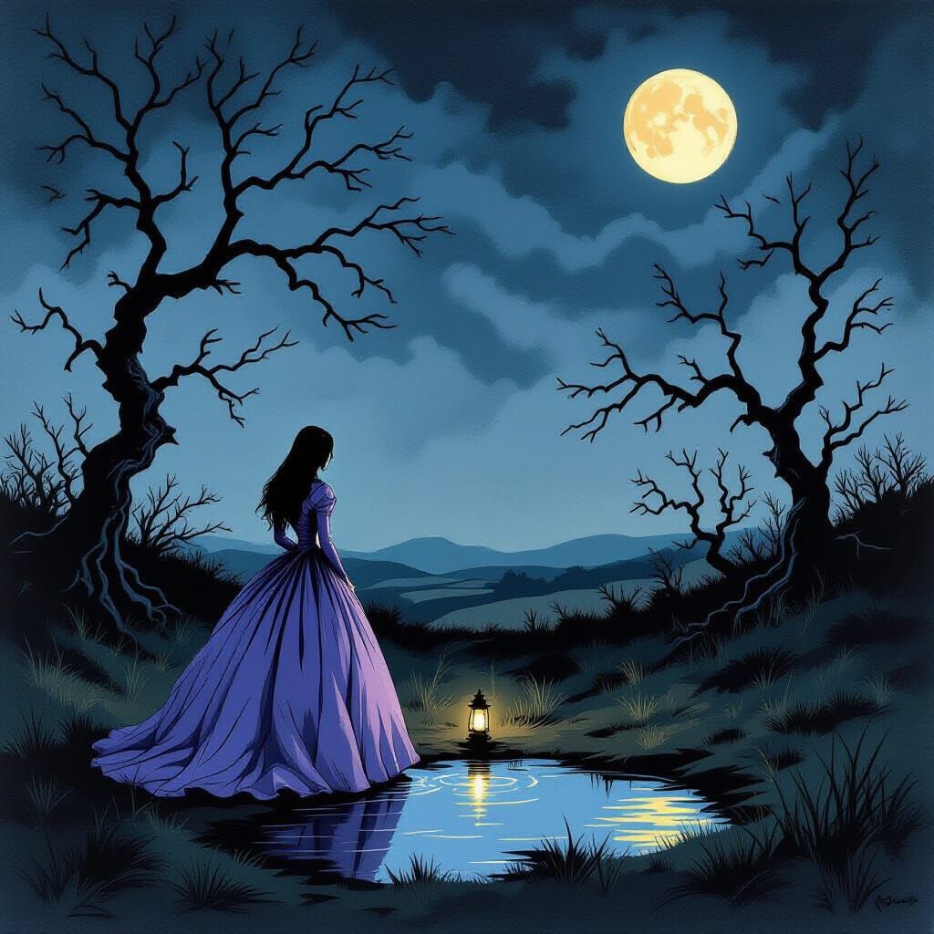 Gothic Ball Gown Figure on Desolate Moor