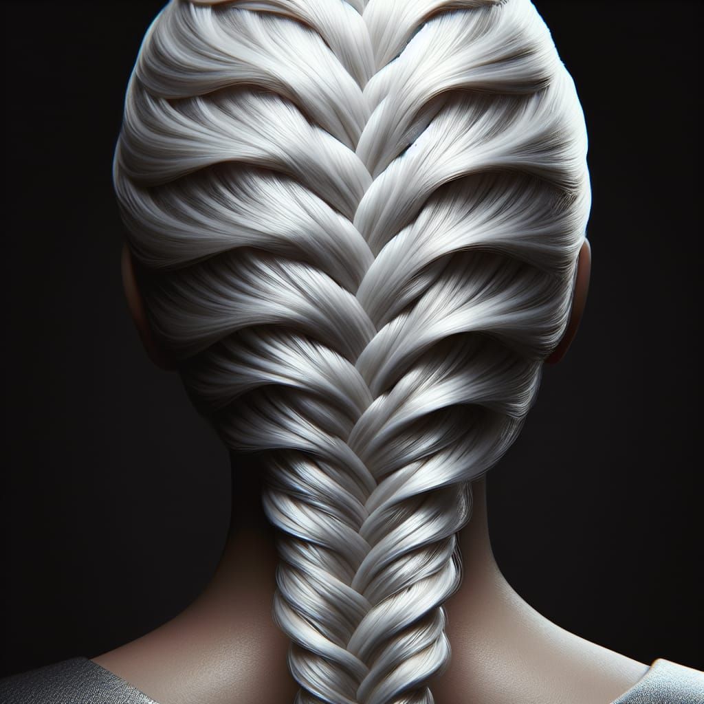 Intricate White Hair Fishtail Braid Close-Up