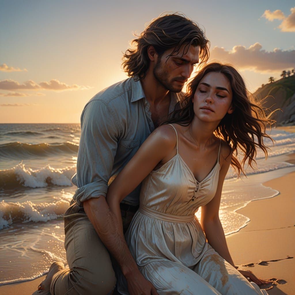 Tender Moment on the Sandy Shore