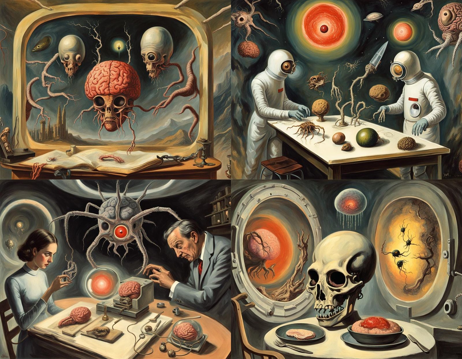 Surreal Alien Experiment in a Vintage Art Style