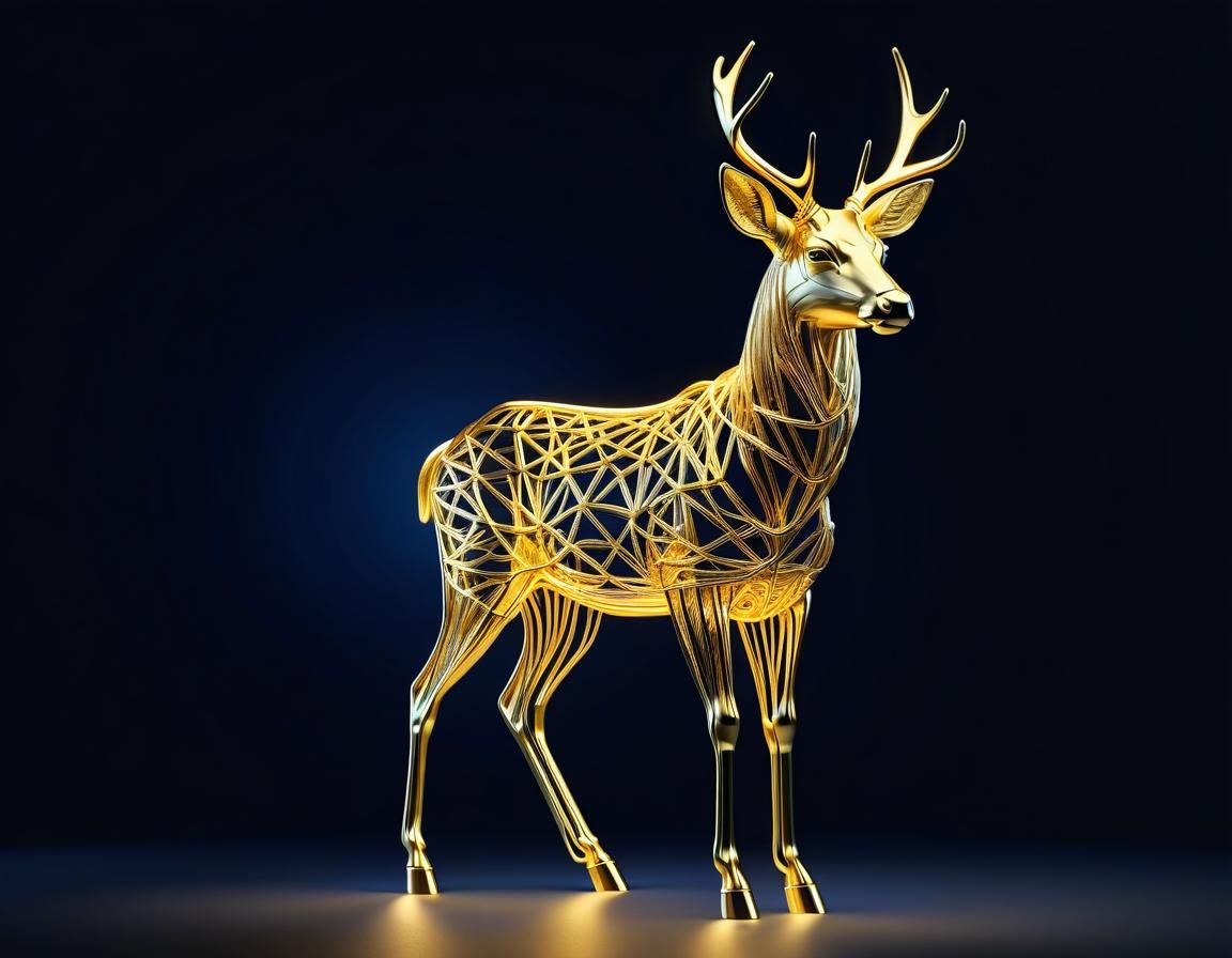 Golden Neon Deer in Hyperrealistic Style