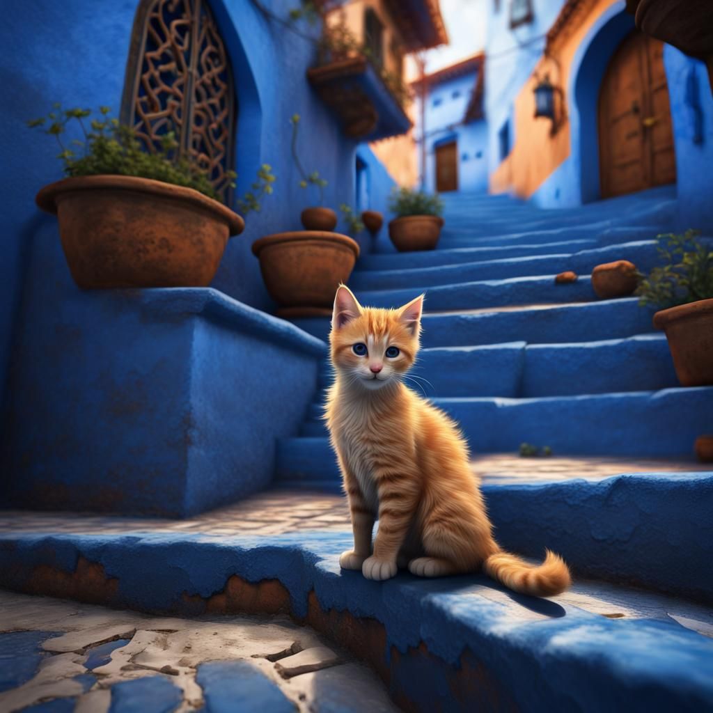 Ginger Kitten in Chefchaouen: Matte Painting