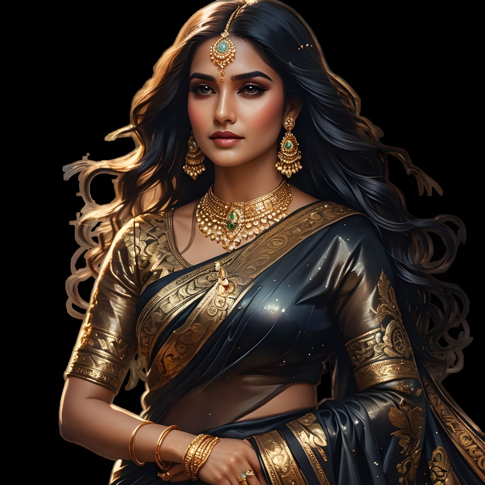 Elegant Indian Woman in Couture Saree: Photorealistic Art