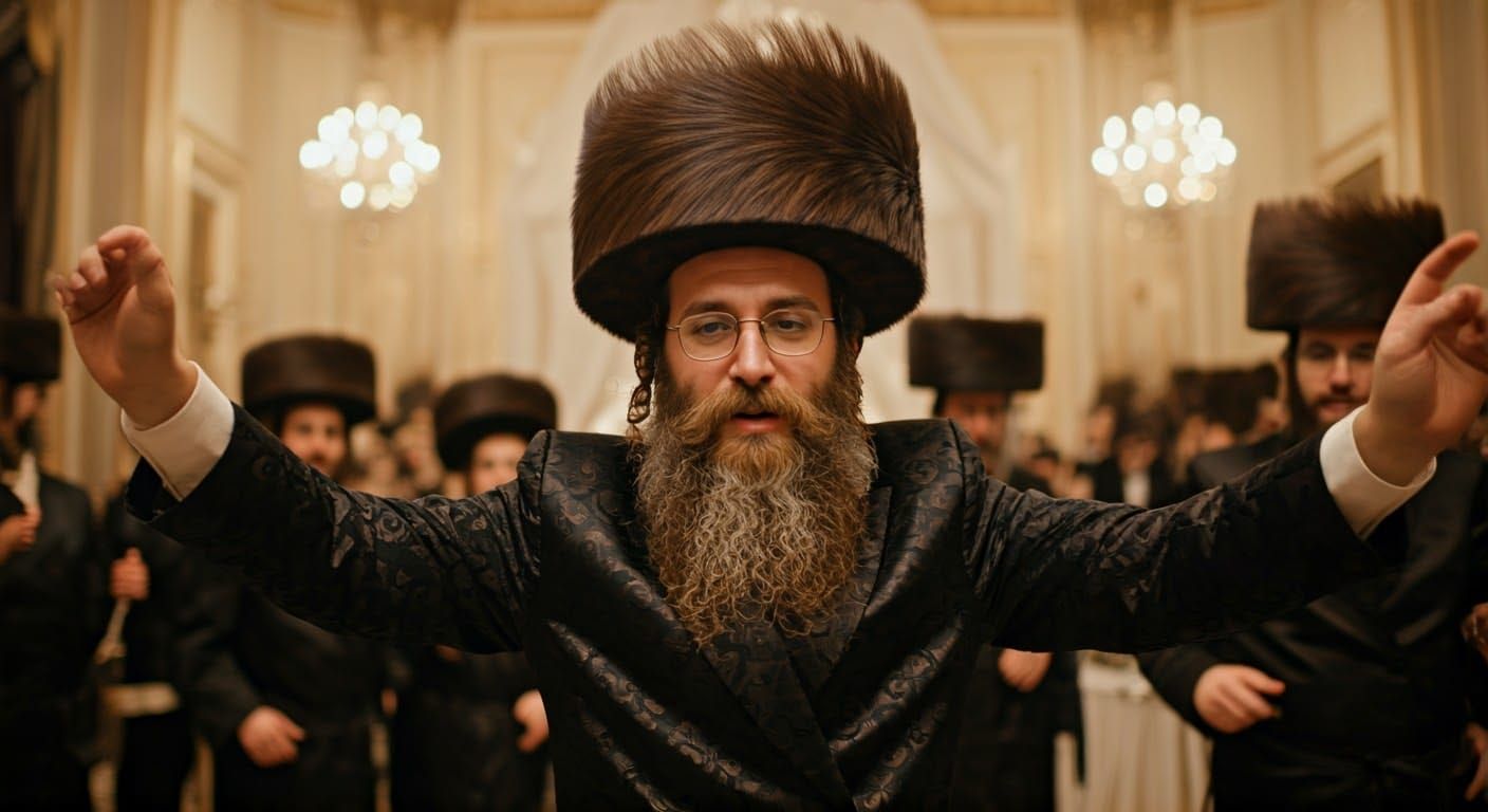 Joyful Hasidic Wedding Dancer in Traditional Attire