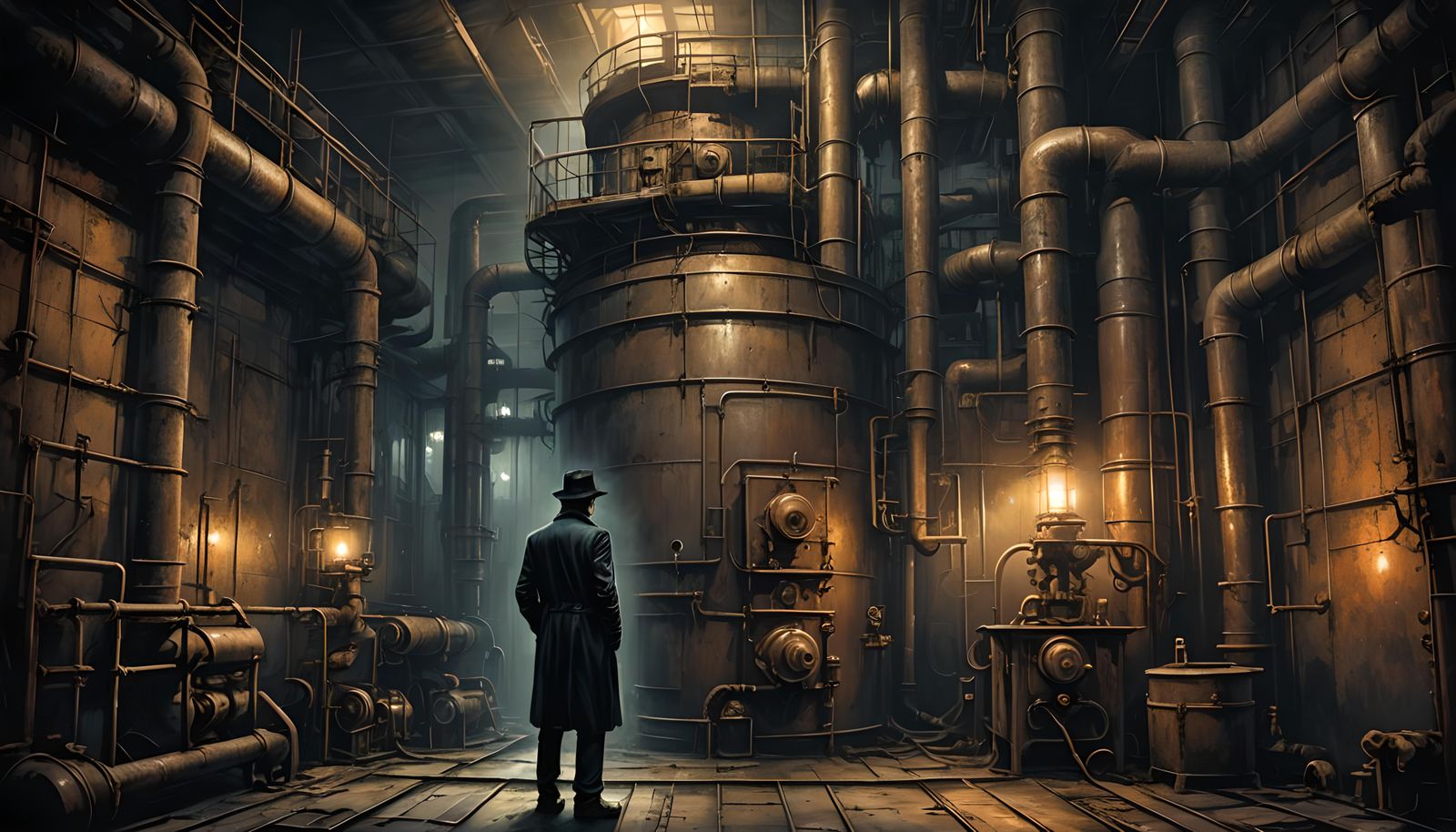 Ominous Industrial Boiler Room in the Dead of Night