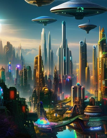 Futuristic Eco-City: Hyperrealistic Sci-Fi Digital Painting