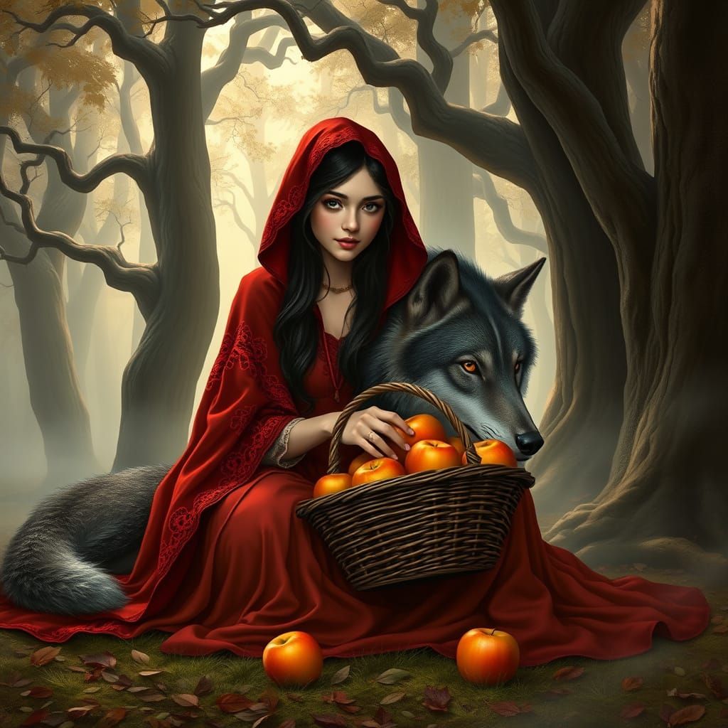 Mystical Forest Goddess in Vibrant Red Attire with Majestic ...