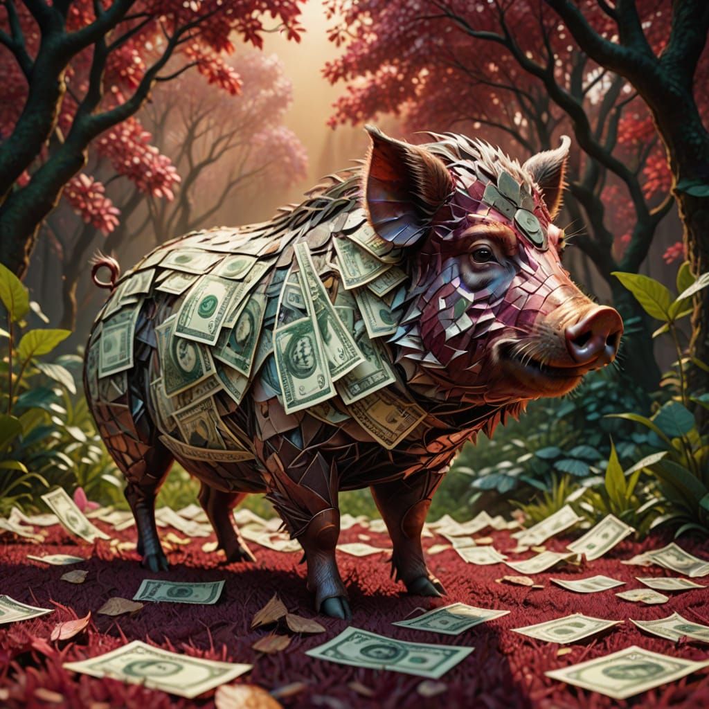 Wild Boar of Money in Enchanted Landscape